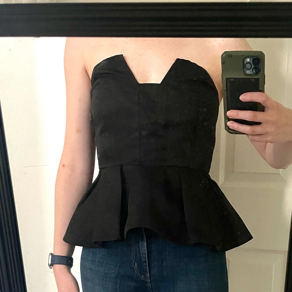 Women's Black Strapless Peplum Bustier Top